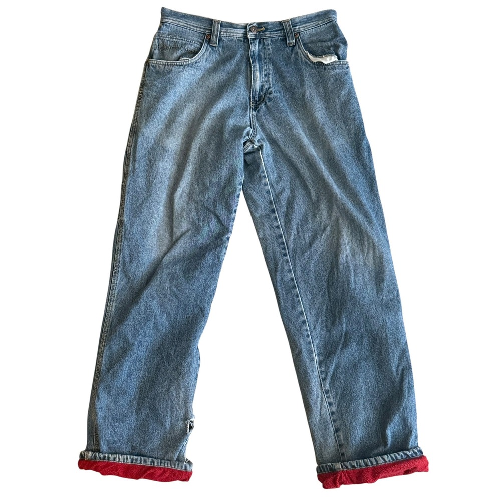 VTG Y2K Mens 32x34 Faded Glory Fleece Lined Carpenter Denim Blue Jeans Pants - Picture 2 of 5